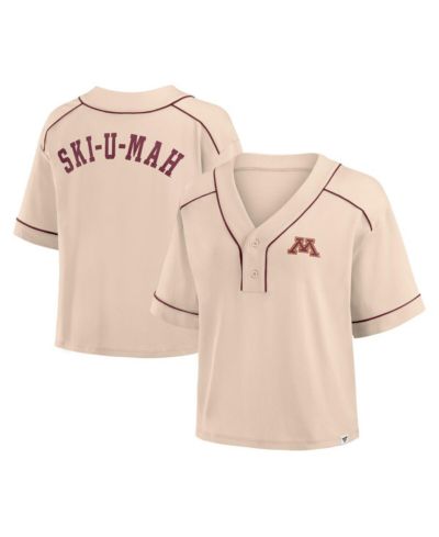 Женская футболка Fanatics Minnesota Golden Gophers Oversized Cropped V-Neck Tan