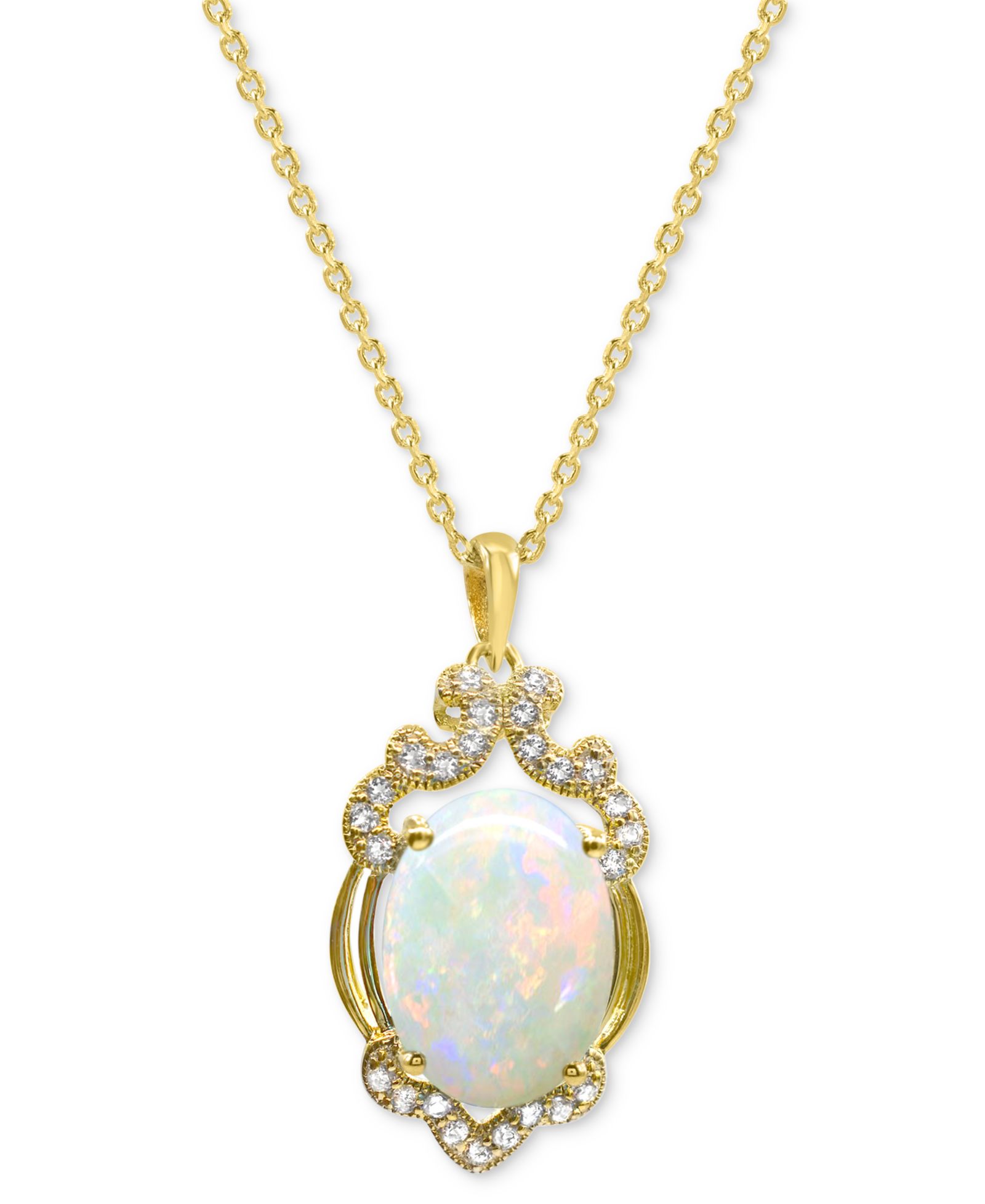 Lab Grown Opal 14x10mm Lab-created White Sapphire 1/3 ct. t.w. Oval Statement Pendant in 14K Gold-Plated Sterling Silver