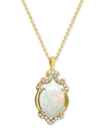 Lab Grown Opal 14x10mm Lab-created White Sapphire 1/3 ct. t.w. Oval Statement Pendant in 14K Gold-Plated Sterling Silver