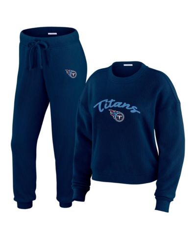 WEAR by Erin Andrews Women's 2-Piece Cream Tennessee Titans Knitted Tri-Blend Long Sleeve T-Shirt and Pants Lounge Set