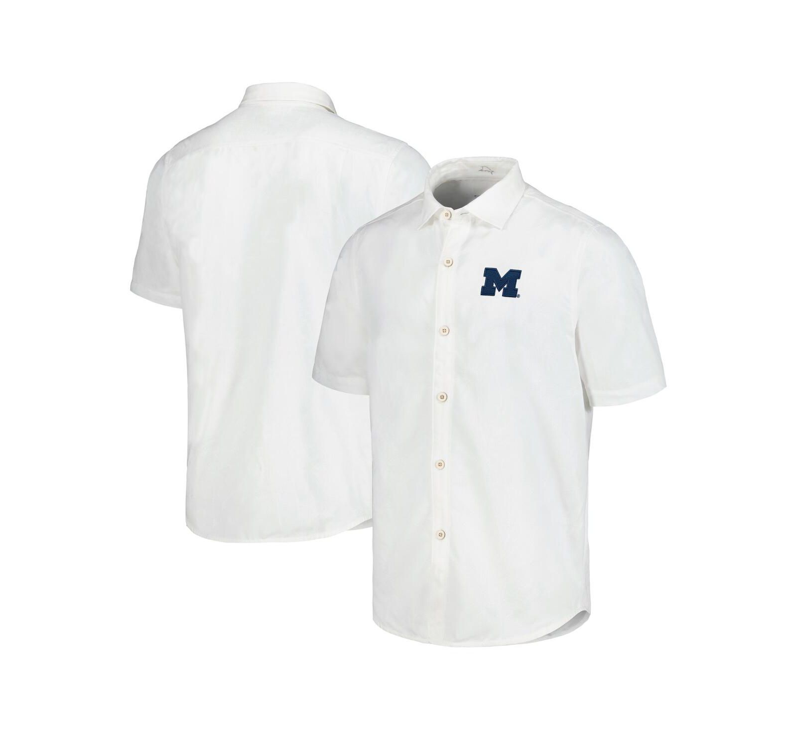 Мужская рубашка Tommy Bahama Michigan Wolverines Coconut Point Palm Vista IslandZone с коротким рукавом на пуговицах