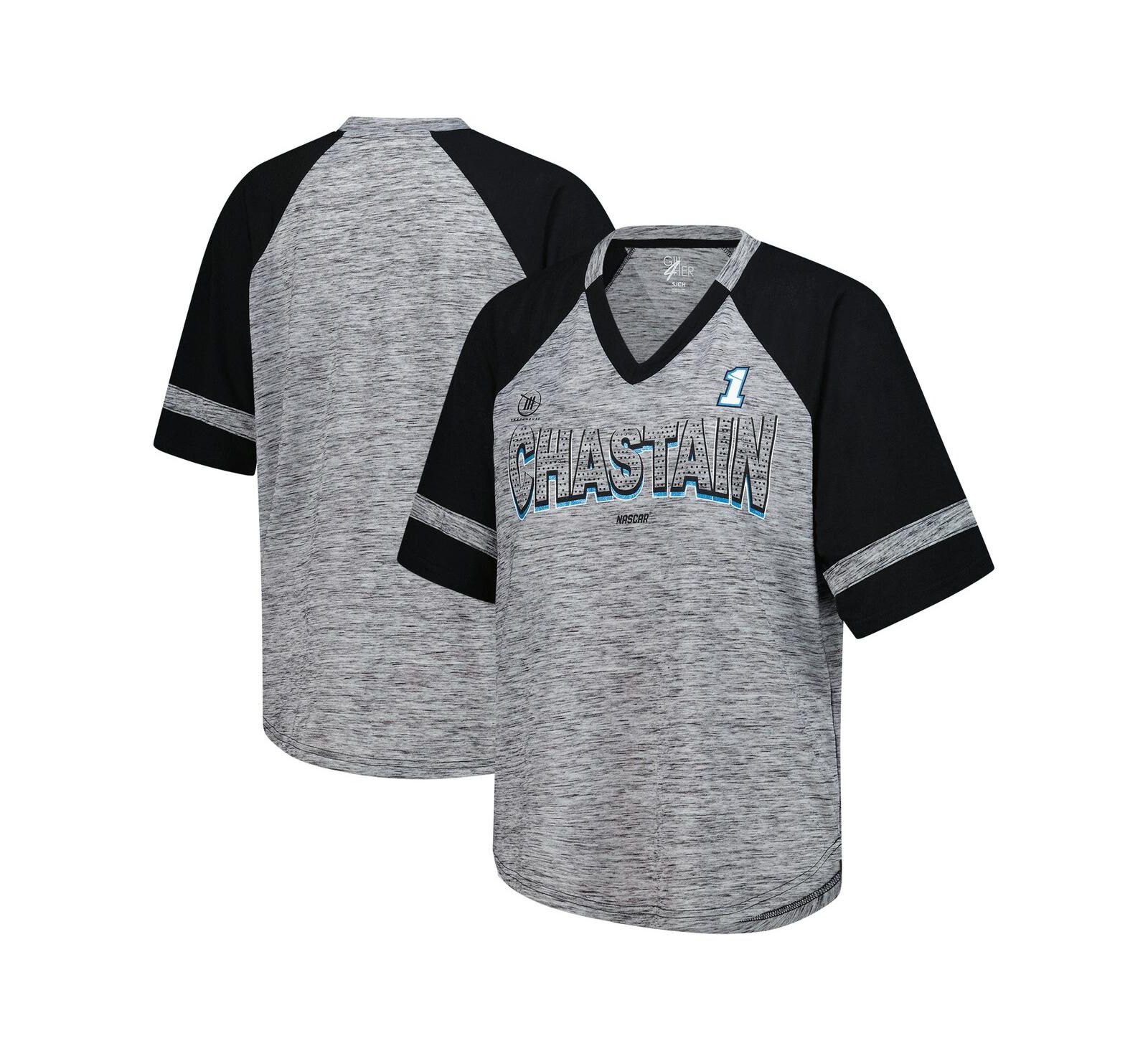 G-III 4Her by Carl Banks Women's Heather Gray Ross Chastain Hall of Fame Oversized Raglan V-Neck T-Shirt
