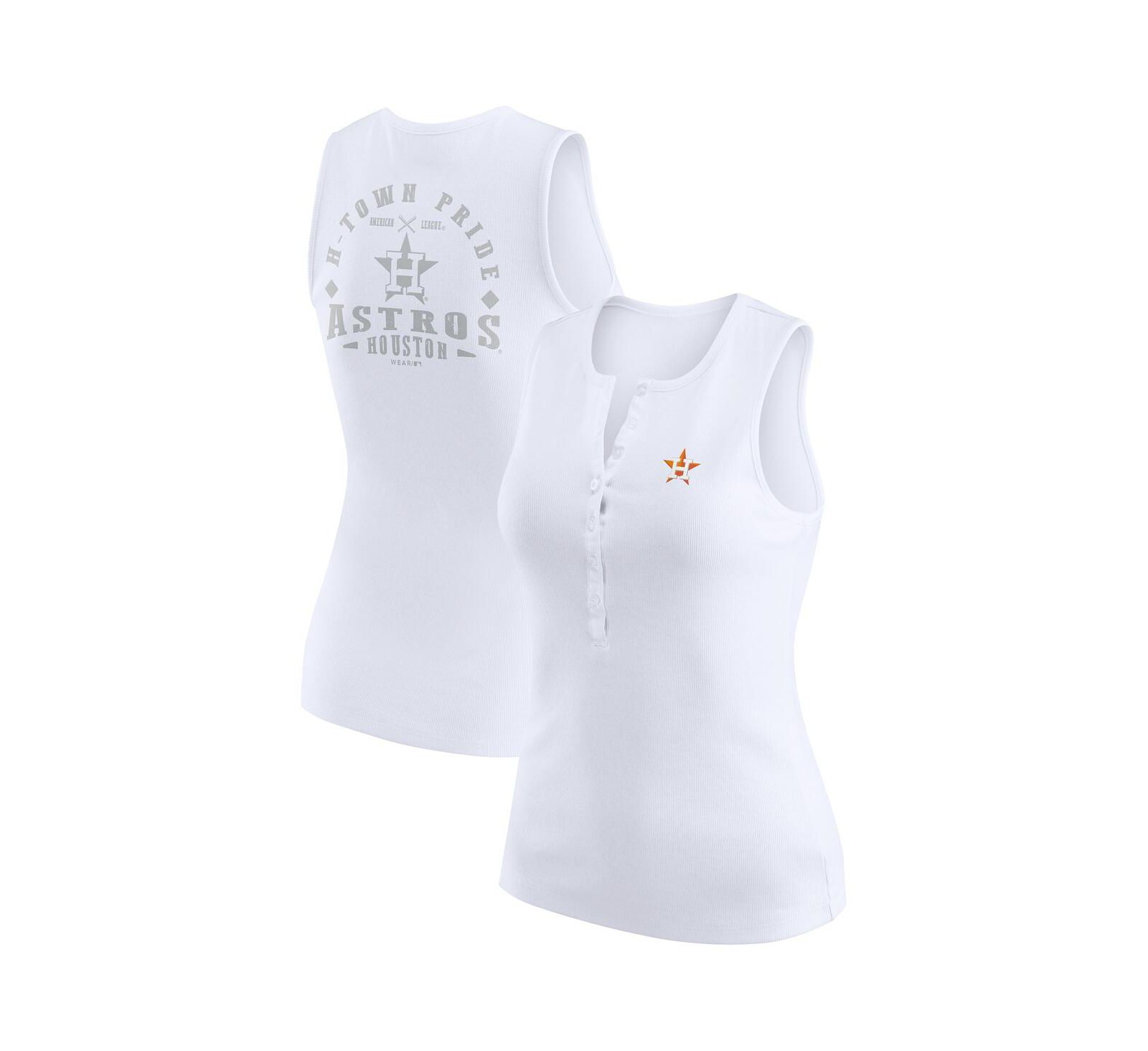 Женский топ WEAR by Erin Andrews White Houston Astros Rib-Knit Henley Tank