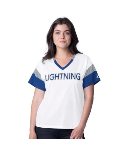 Женская футболка G-III 4Her by Carl Banks White Tampa Bay Lightning Rink Oversized Rhinestone V-Neck
