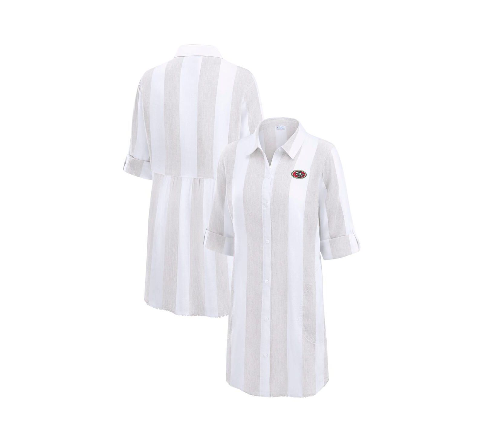 Женская туника Tommy Bahama Khaki/White San Francisco 49ers Rugby Beach Stripe Button-Up