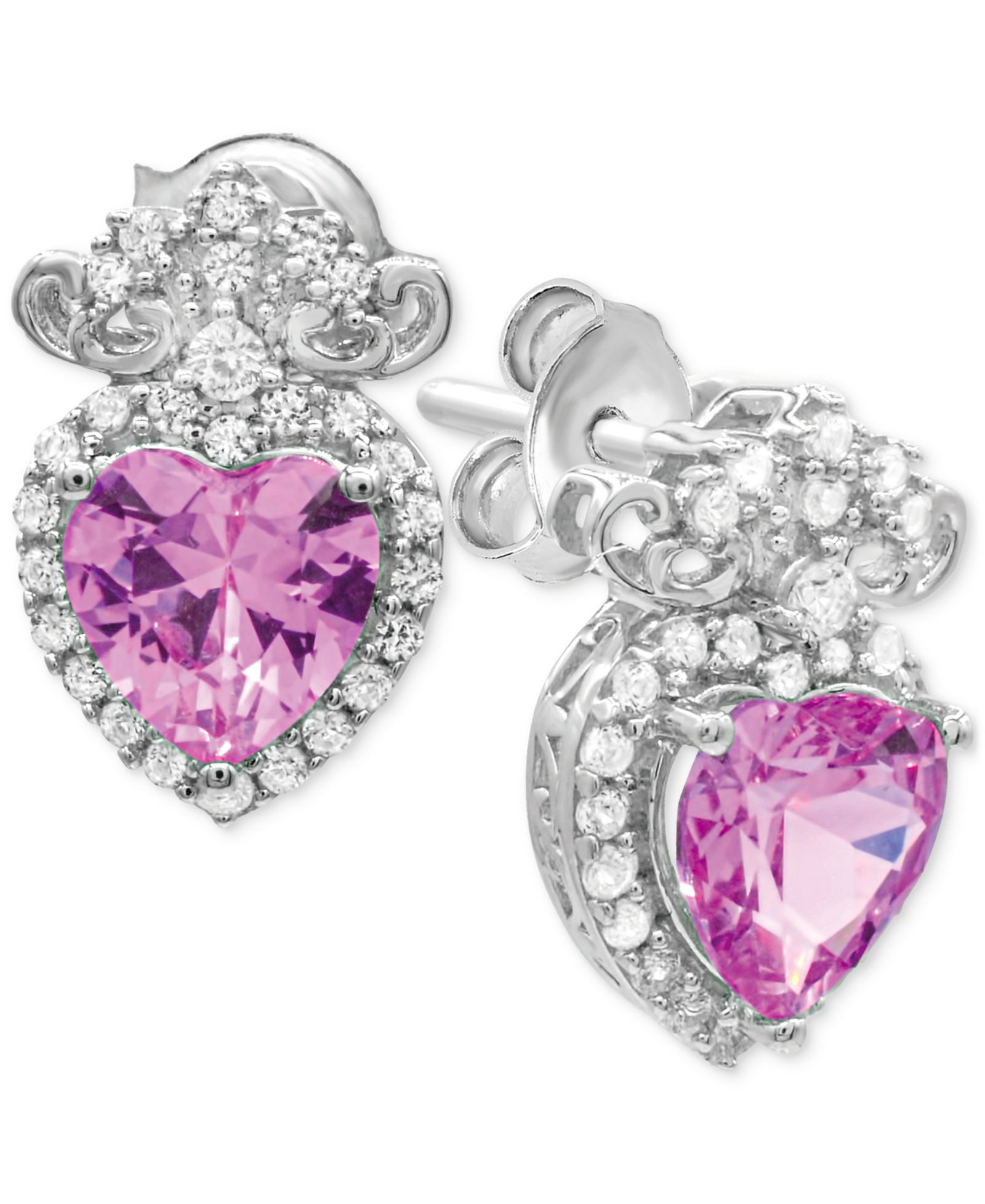 Lab-created Pink Sapphire 1-5/8 ct. t.w. and Lab-created White Sapphire 1/2 ct. t.w. Heart Drop Earrings in Sterling Silver