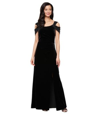 Alex Evenings Women's Velvet Cold Shoulder Back Zipper Dress