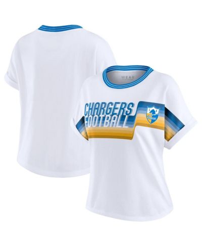 Женская укороченная футболка WEAR by Erin Andrews с полосой по центру, Los Angeles Chargers, белая
