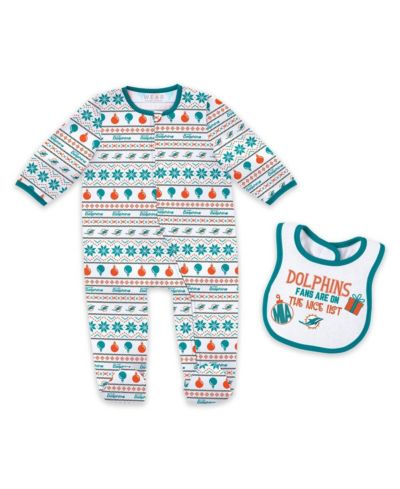 WEAR by Erin Andrews 2-Piece Baby Boys and Girls Miami Dolphins Allover Print Full-Zip Sleeper and Bib Set