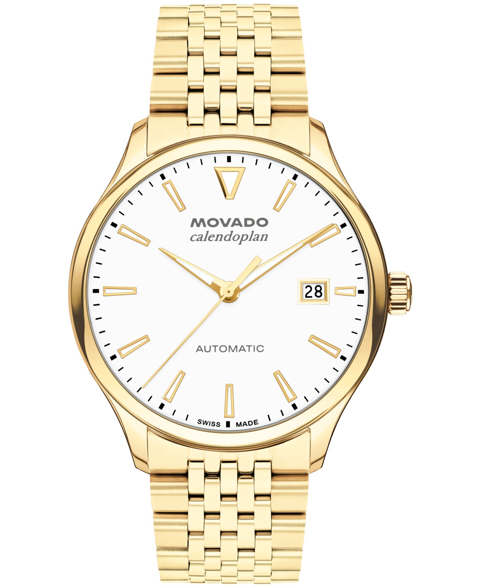 Мужские часы Movado Calendoplan Swiss Automatic Ionic Plated Light Gold Steel, 40mm