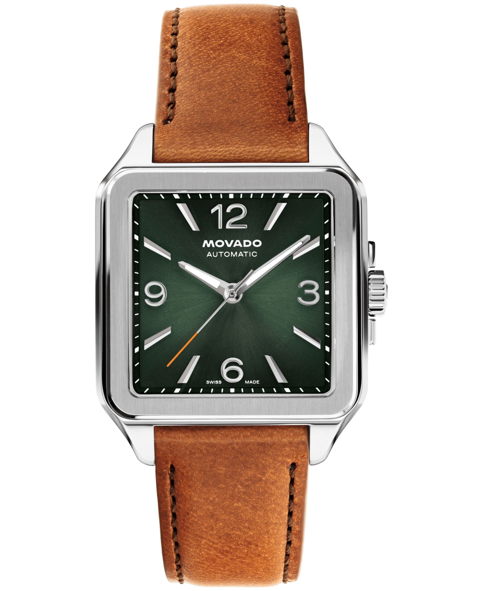 Movado Men's 1917 Swiss Automatic Cognac Leather Watch, 35x45.2mm