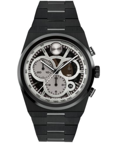 Movado Men's Bold Quest Swiss Quartz Chrono Ionic Plated Black Steel Watch, 40mm