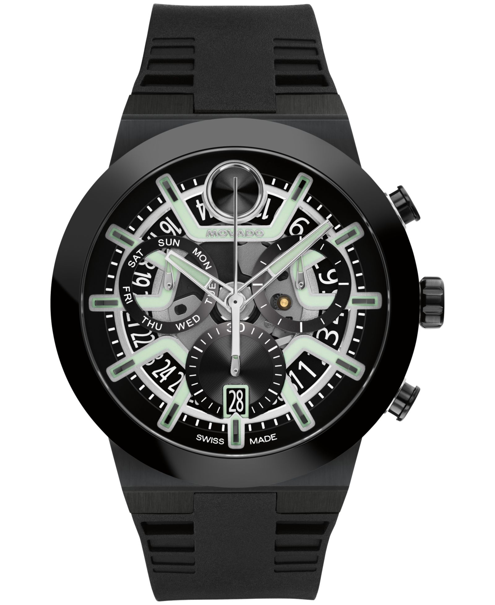 Movado Men's Bold Fusion Swiss Quartz Chrono Black Silicone Watch 44.50mm