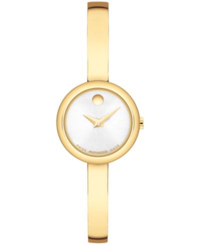 Movado Women's Museum Bangle Round Swiss Quartz Light Yellow Steel Watch, 21.50mm