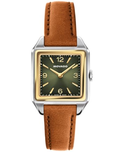 Movado Women's 1917 Swiss Quartz Cognac Leather Watch, 25 x 34.1mm