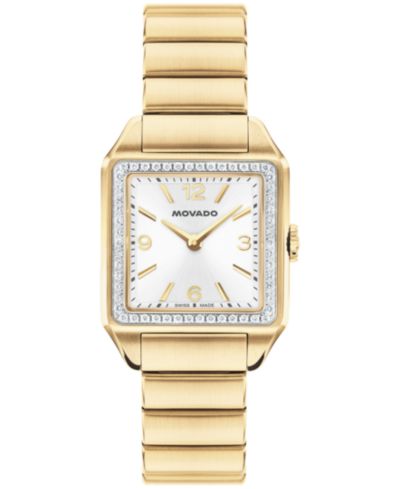 Женские часы Movado 1917 с выращенными бриллиантами и золотой сталью, 25 x 34.1mm