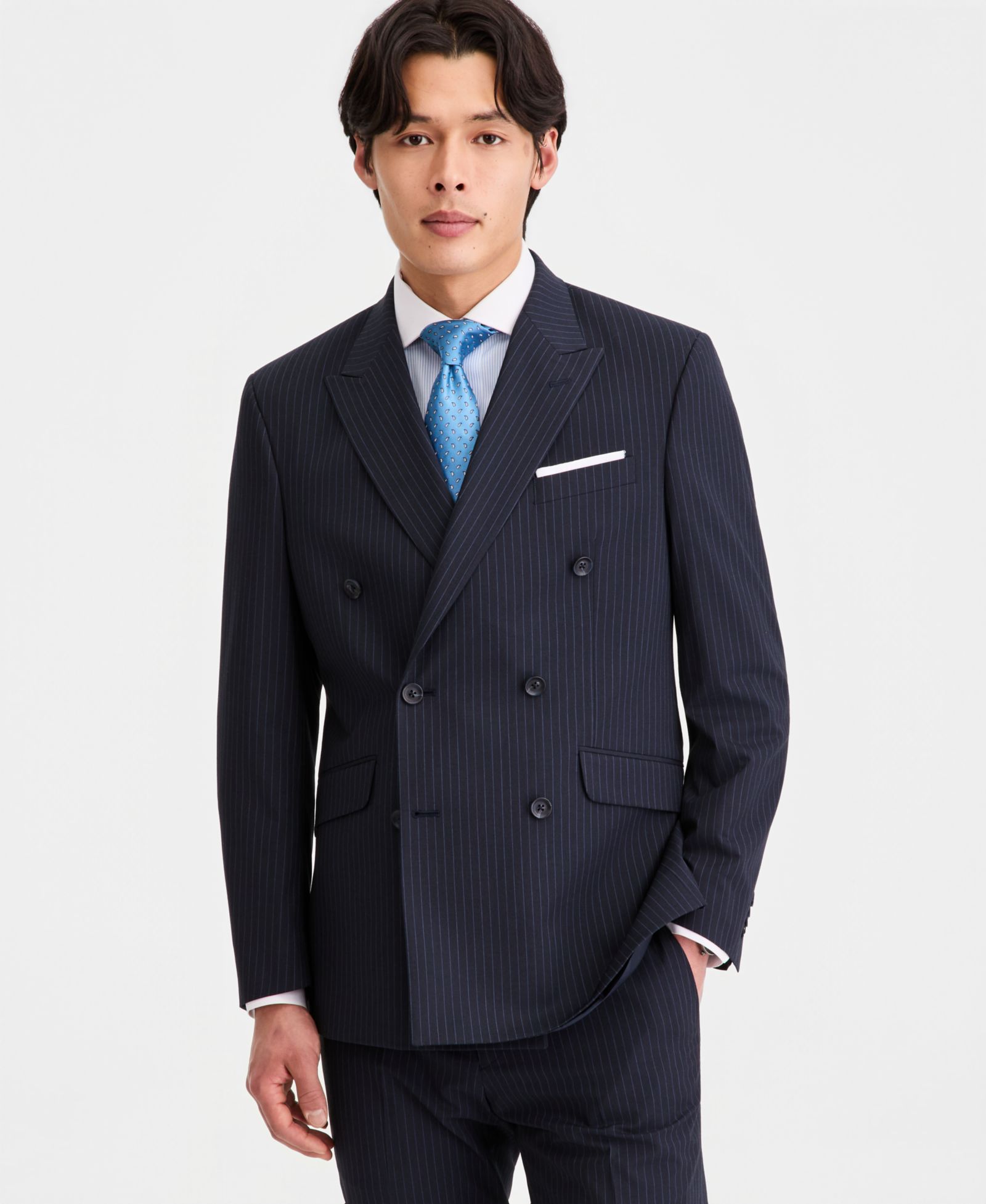 Kenneth Cole Reaction Men's Slim-Fit Double-Breasted Pinstripe Suit Separates Jacket