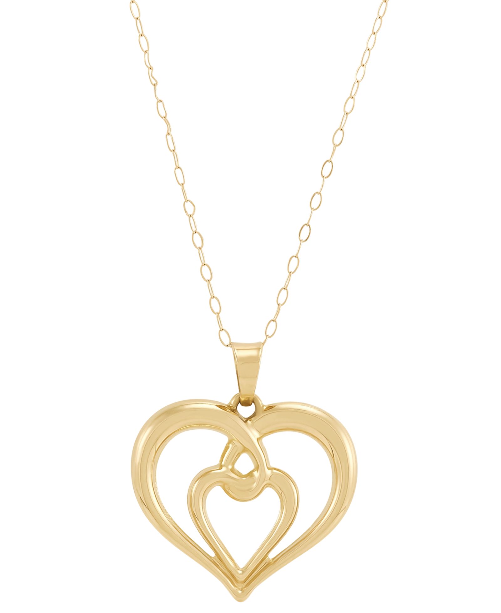 Macy's Back-to-Back Double Heart Pendant Necklace in 10k Yellow Gold