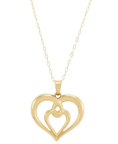 Macy's Back-to-Back Double Heart Pendant Necklace in 10k Yellow Gold