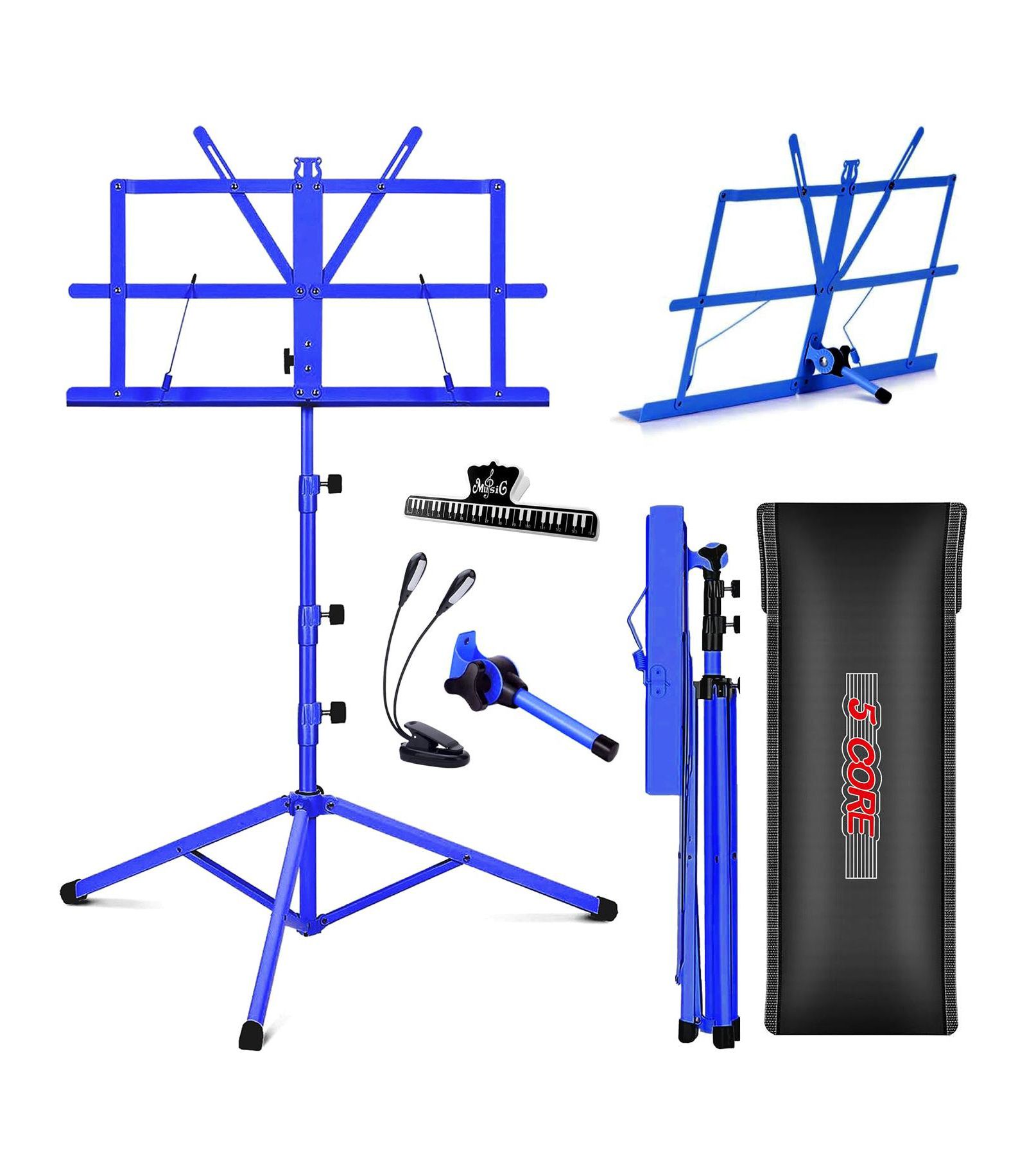 5 Core Music Stand Adjustable Desktop Book Stands Portable Sheet Holder All Metal Foldable Bookstand - MUS FLD 4S BLU WLGT