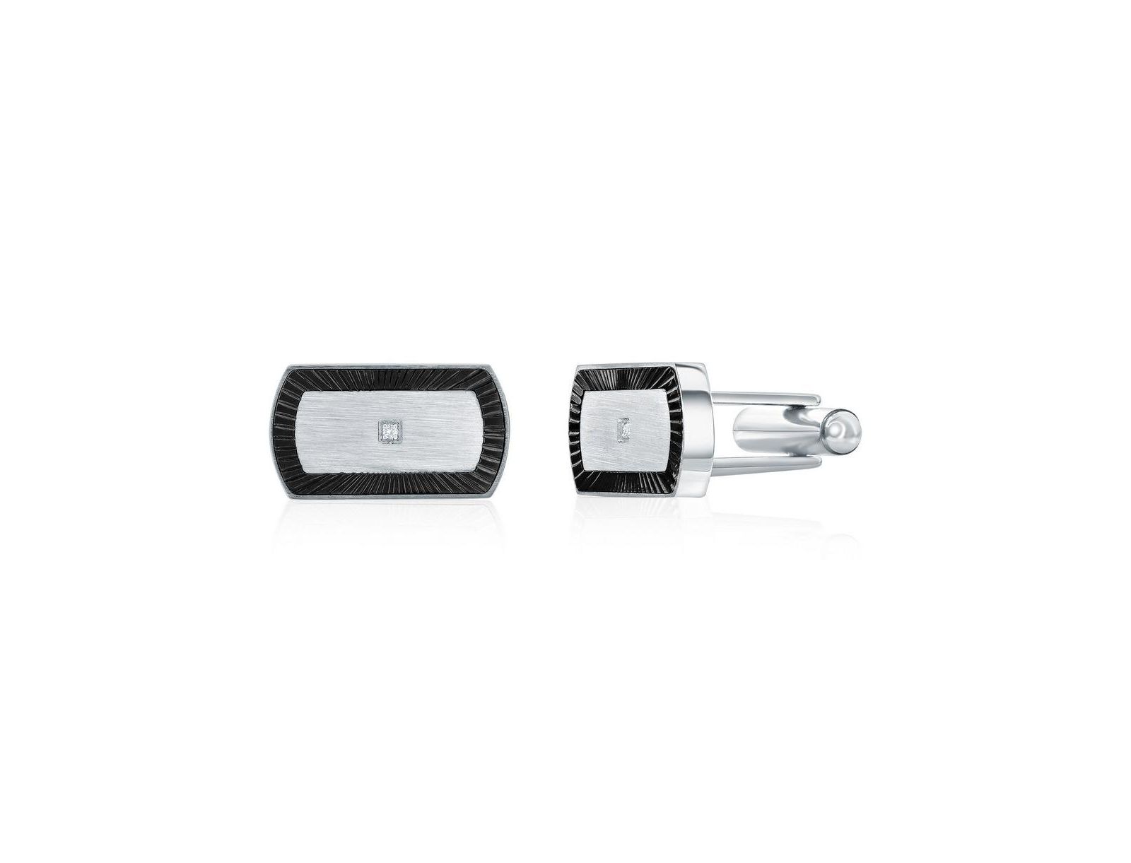 Stainless Steel, D-C Outline, Single CZ Cuff Links