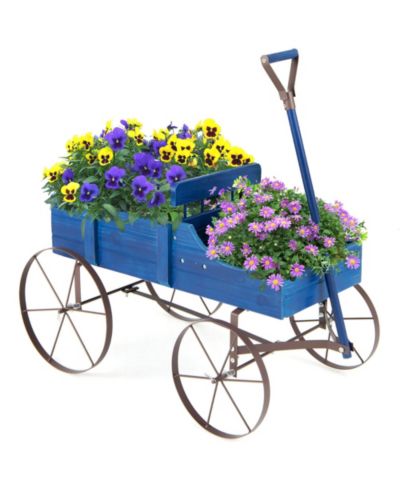 Gymax 24.5'' x 13.5'' x 24'' Patio Wooden Garden Flower Planter Wagon Plant Bed W/ Wheel Garden Yard