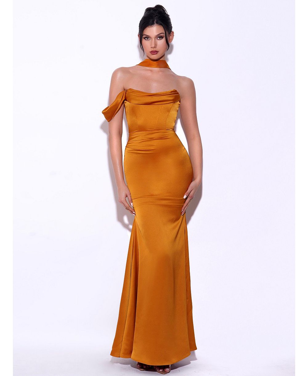 Женское вечернее платье Miss Circle Ivona Gold Halter Neck Double Duchess Satin