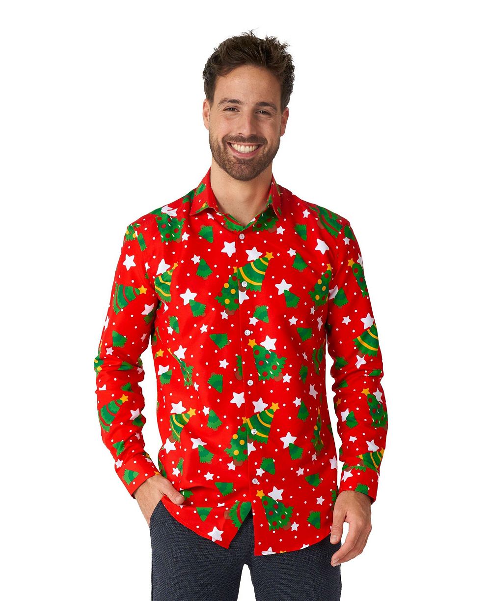 Мужская праздничная рубашка Suitmeister Christmas Dress Shirt Slim Fit Green