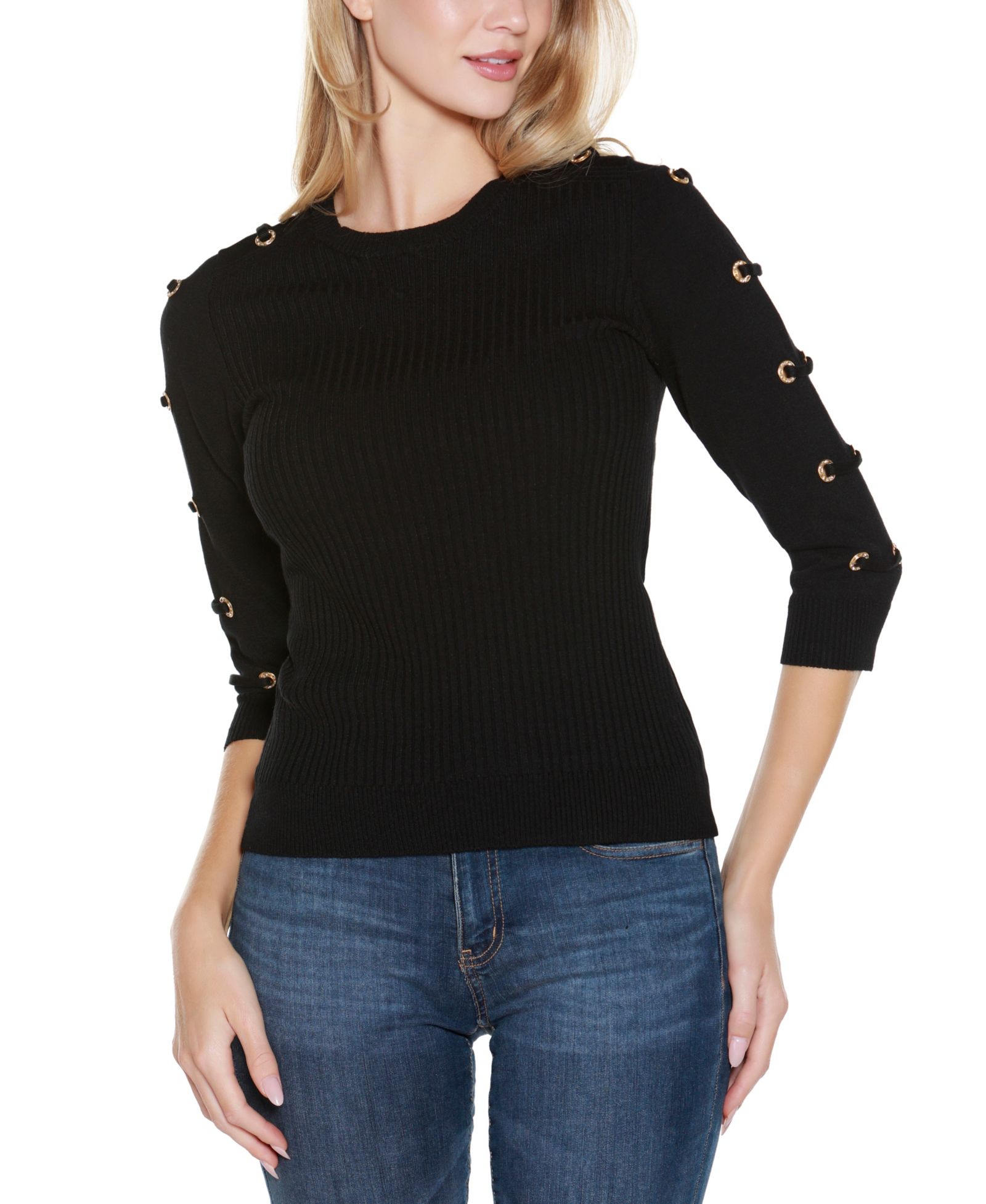 Belldini Women's Grommet-Trim Ribbed Sweater