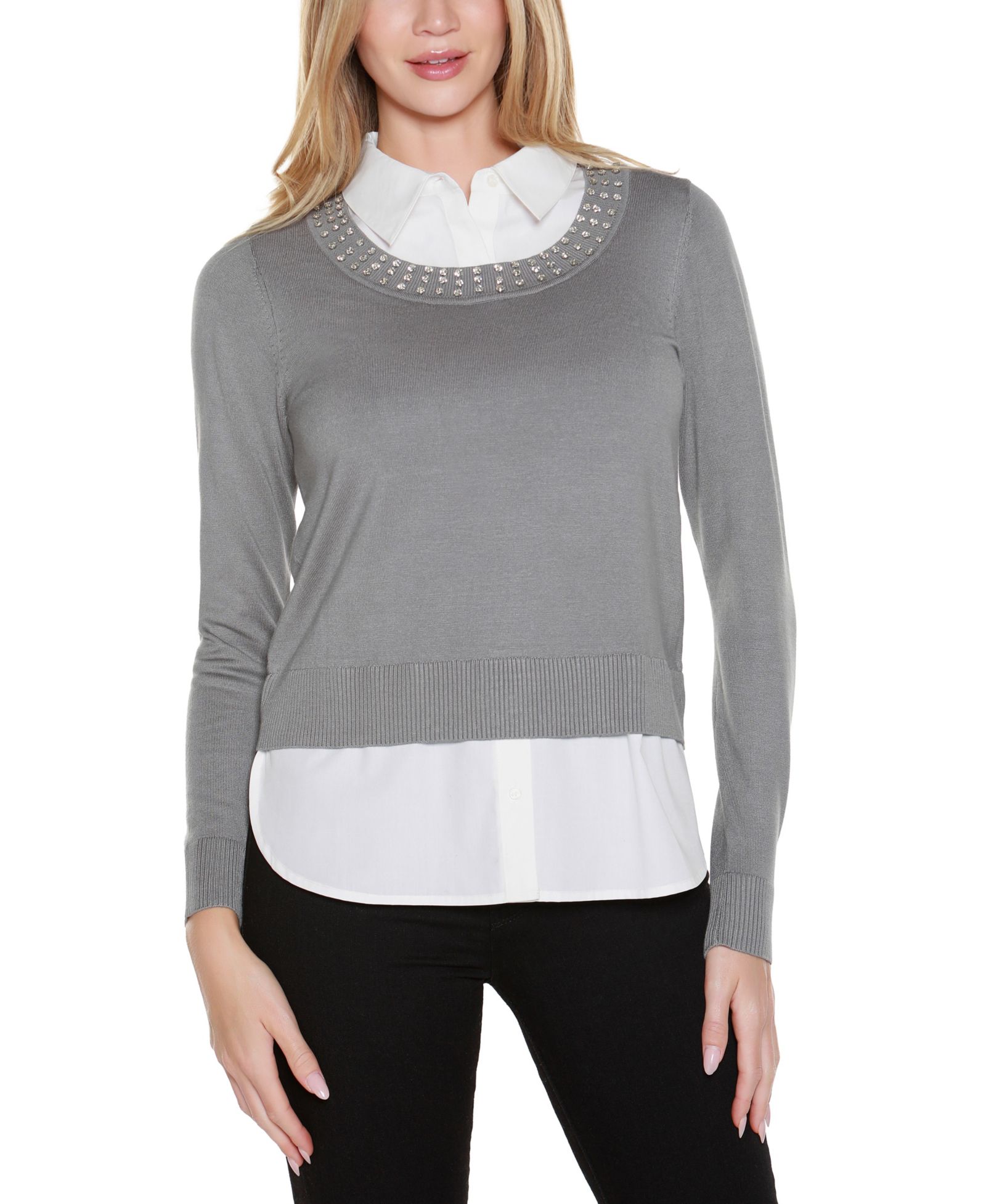 Женский свитер Belldini Rhinestone-Neckline Two-Fer