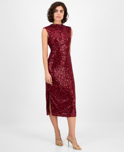 Anne Klein Women's Drape-Neck Sleeveless Sequin Dress