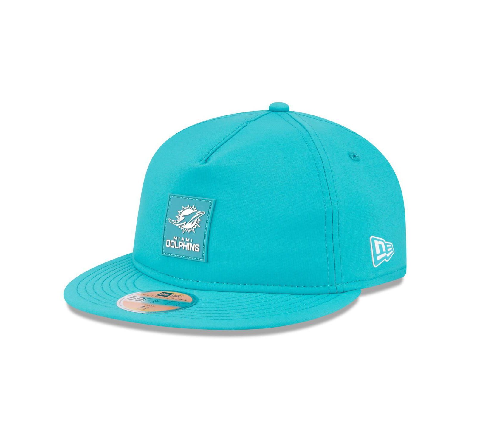 Мужская кепка New Era Miami Dolphins 2025 Sideline Retro Crown 59FIFTY Fitted в цвете Aqua
