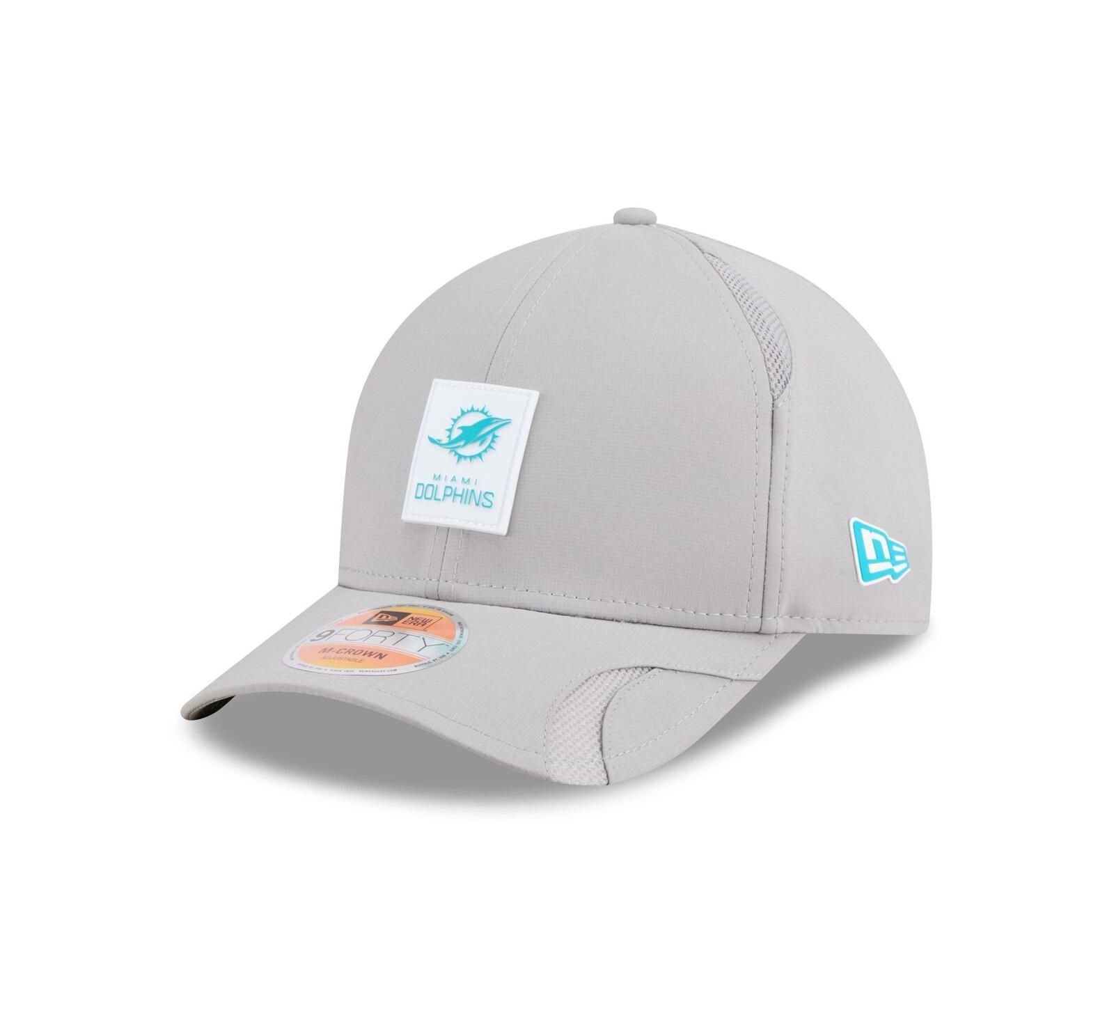 Кепка New Era Men's Gray Miami Dolphins 2025 Sideline M-Crown 9FORTY регулируемая