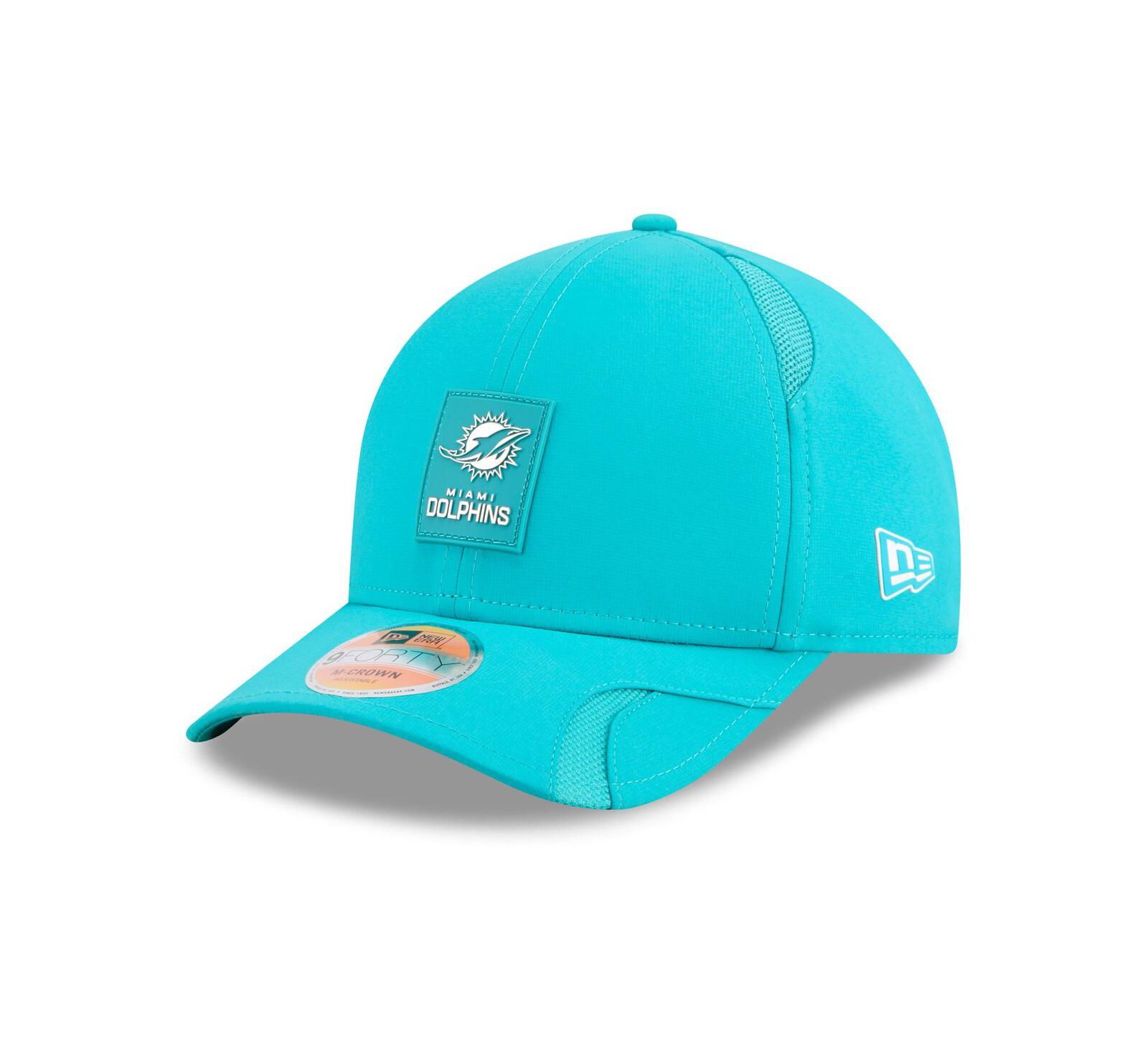 New Era кепка 9FORTY регулируемая для мальчиков и девочек Miami Dolphins 2025 Sideline, бирюзовая