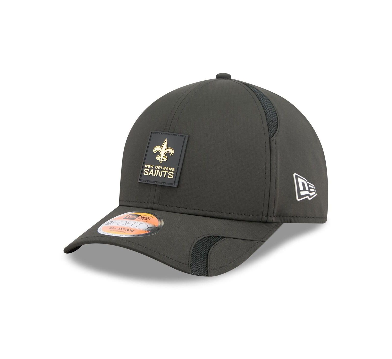 Мужская регулируемая кепка New Era Black New Orleans Saints 2025 Sideline M-Crown 9FORTY