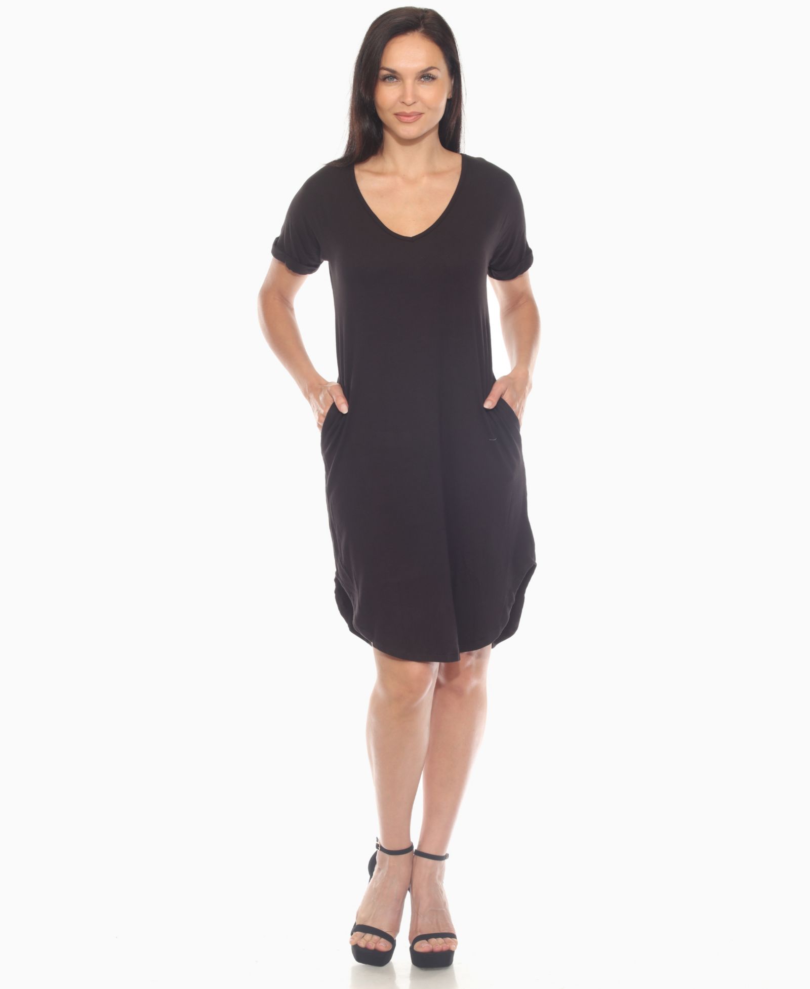 White Mark Women's V-Neck Knee-Length Dress