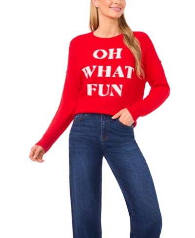 CeCe Women's "OH WHAT FUN" Crewneck Long-Sleeve Sweater