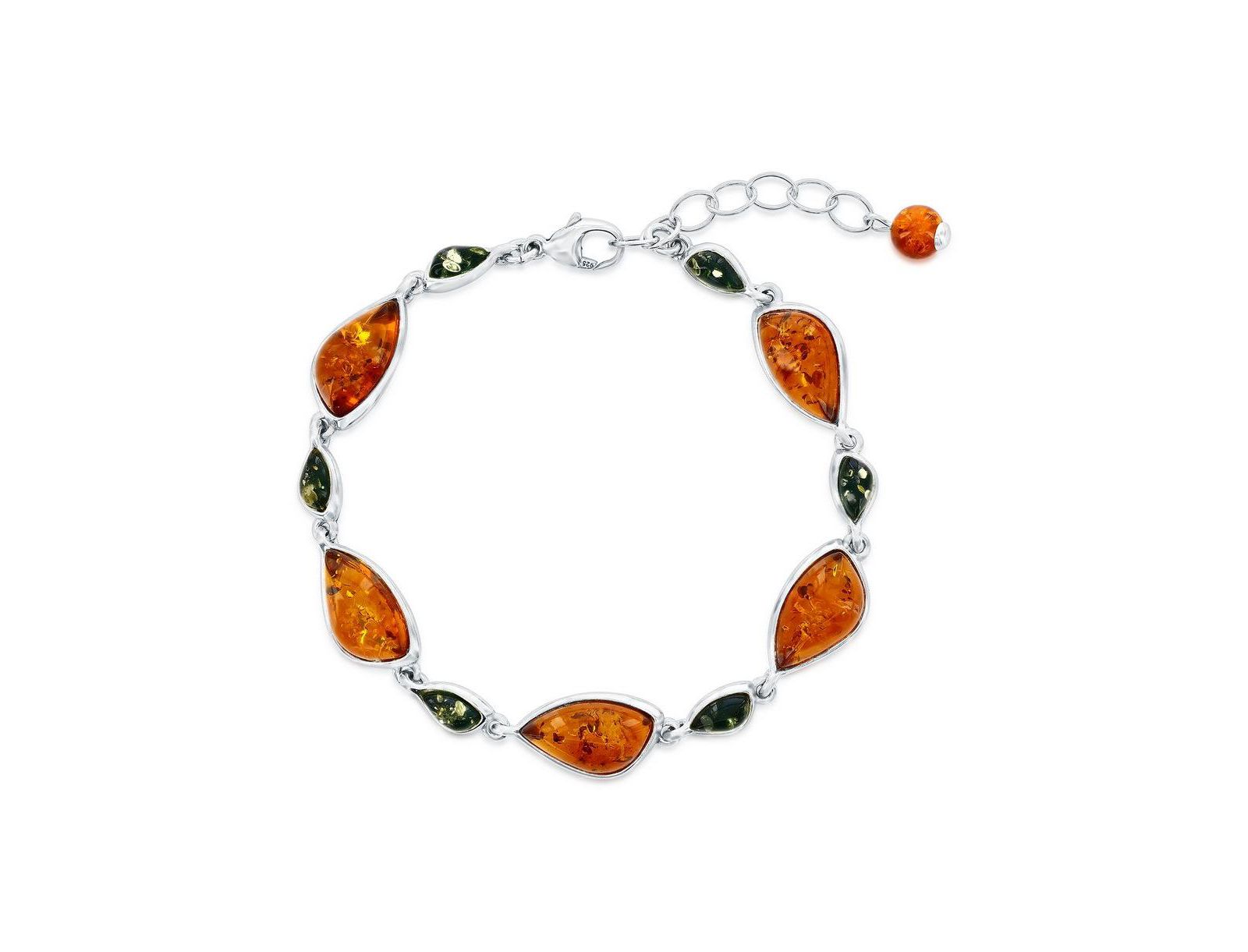 Sterling , Alternating Irregular Shaped & Amber Bracelet