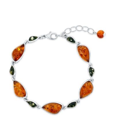 Sterling , Alternating Irregular Shaped & Amber Bracelet