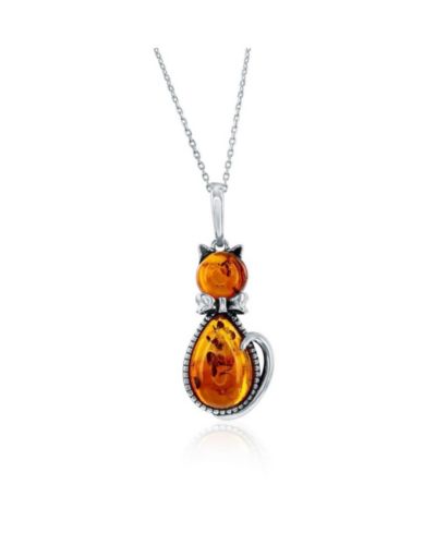 Sterling , Amber Cat Pendant
