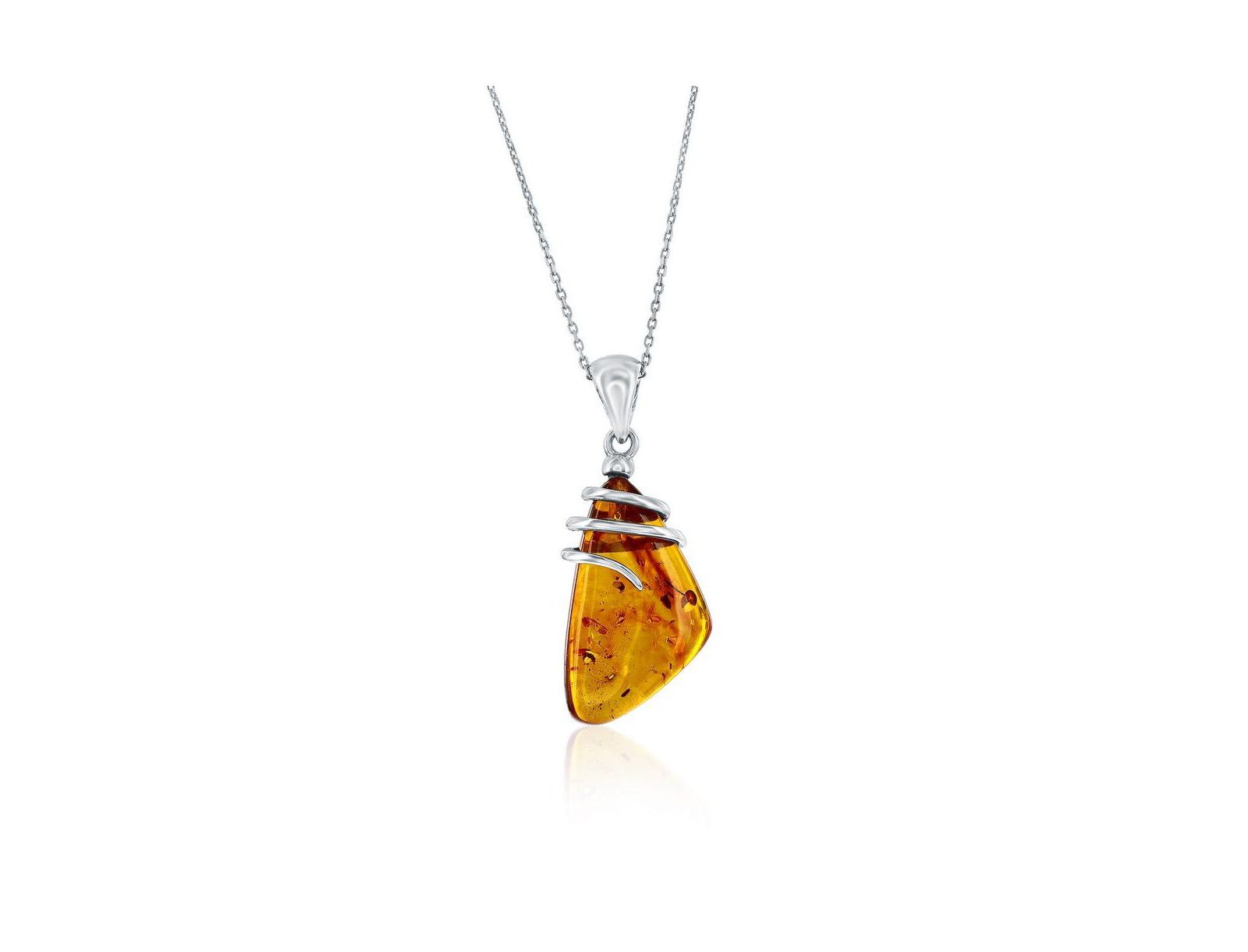 Sterling , Irregular Shaped Amber Pendant