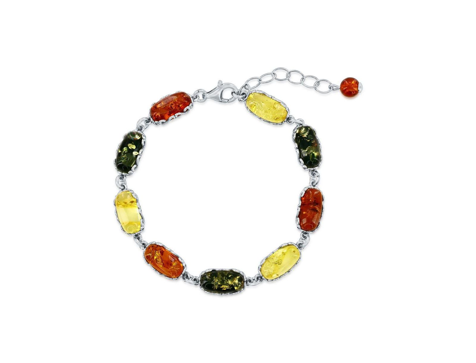 Sterling , Multi-Color Oval Amber Bracelet