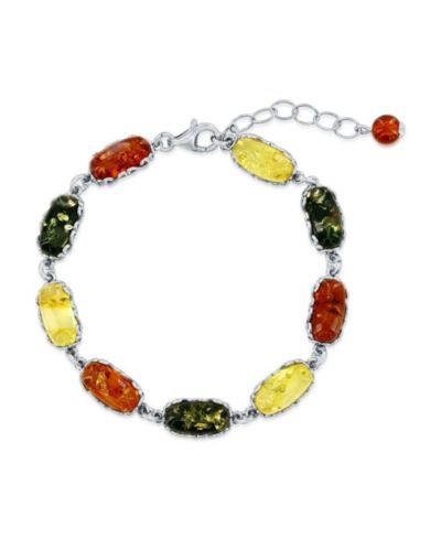Sterling , Multi-Color Oval Amber Bracelet