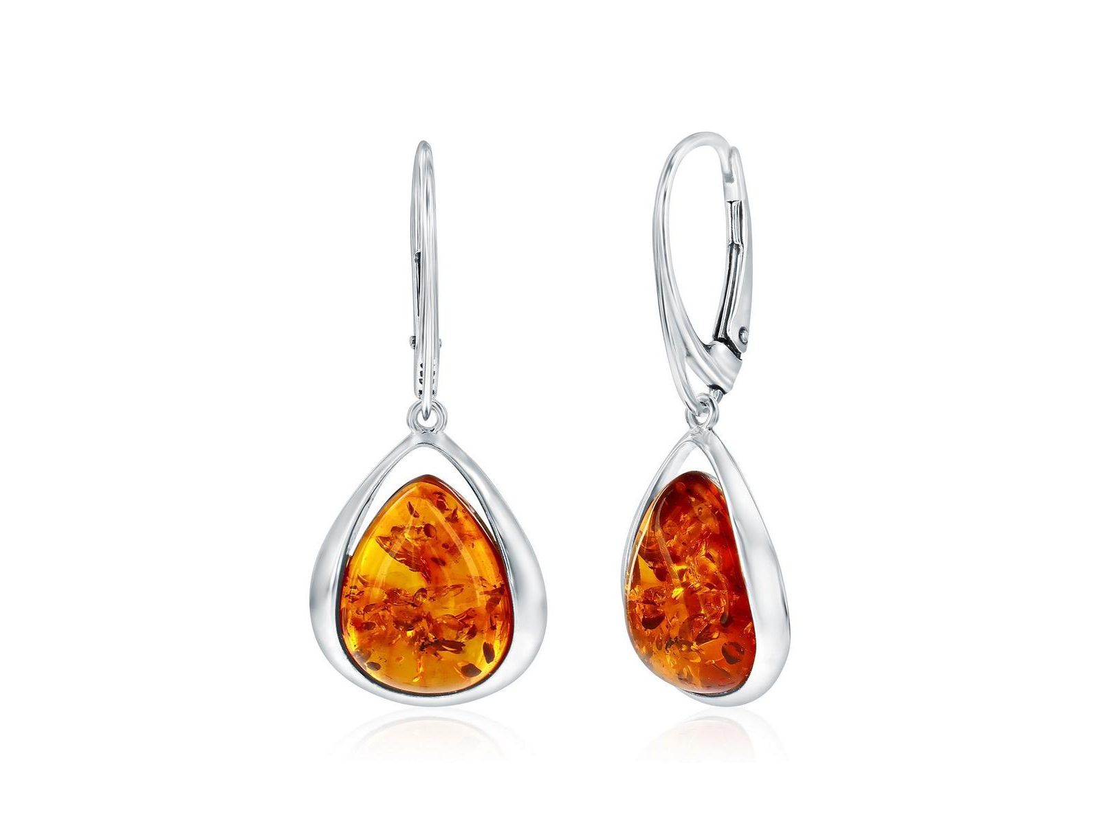 Sterling , Pearshaped Amber Dangle Earrings