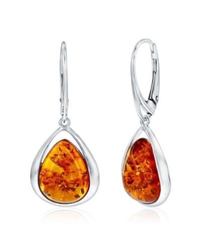 Sterling , Pearshaped Amber Dangle Earrings