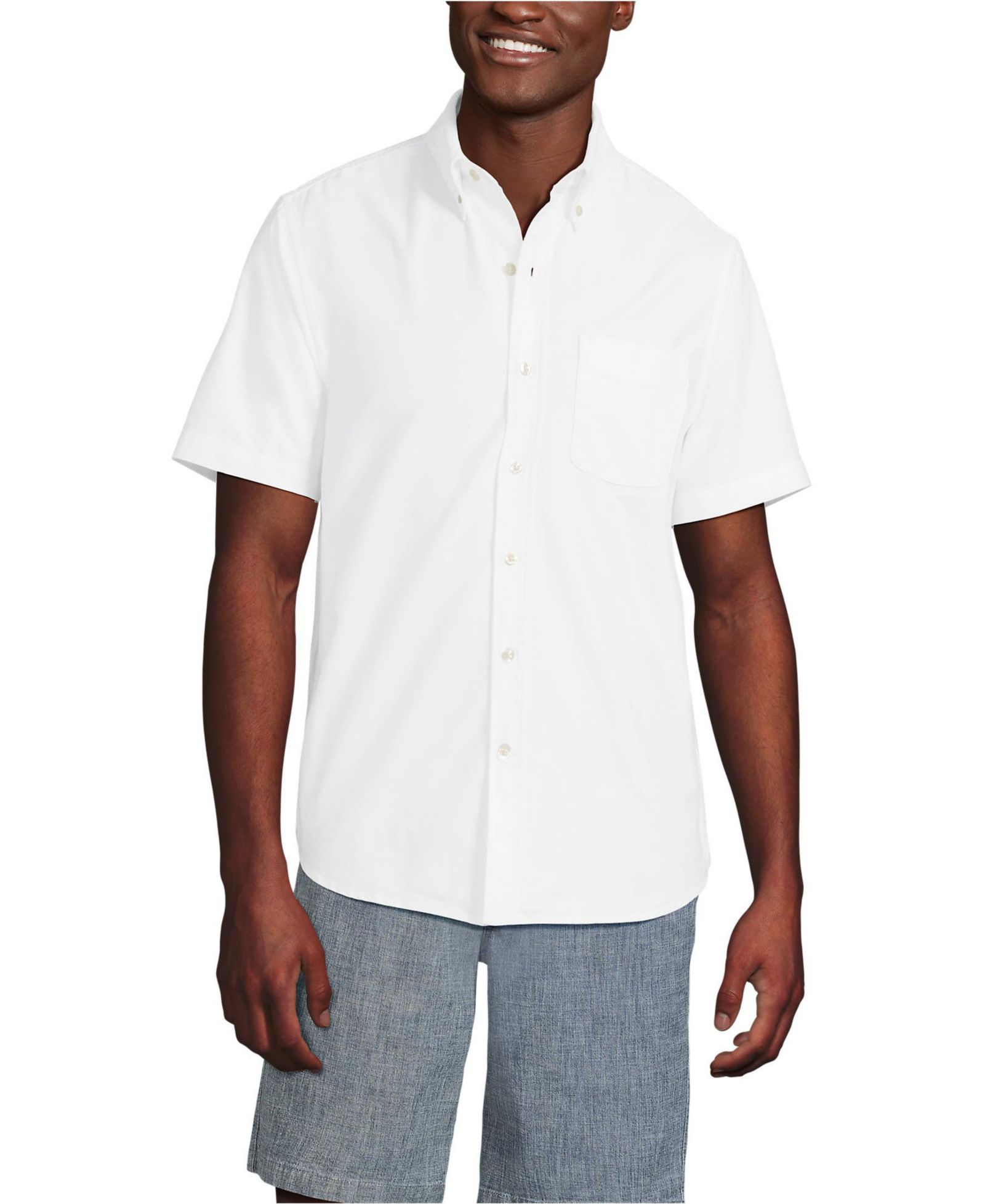 Lands' End Мужская рубашка Oxford с коротким рукавом