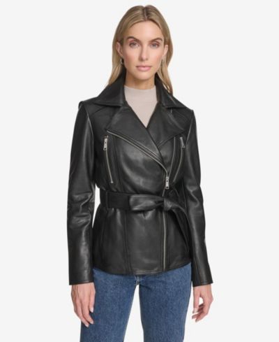 Женская кожаная куртка Andrew Marc Women's Violet Belted Moto Leather Jacket