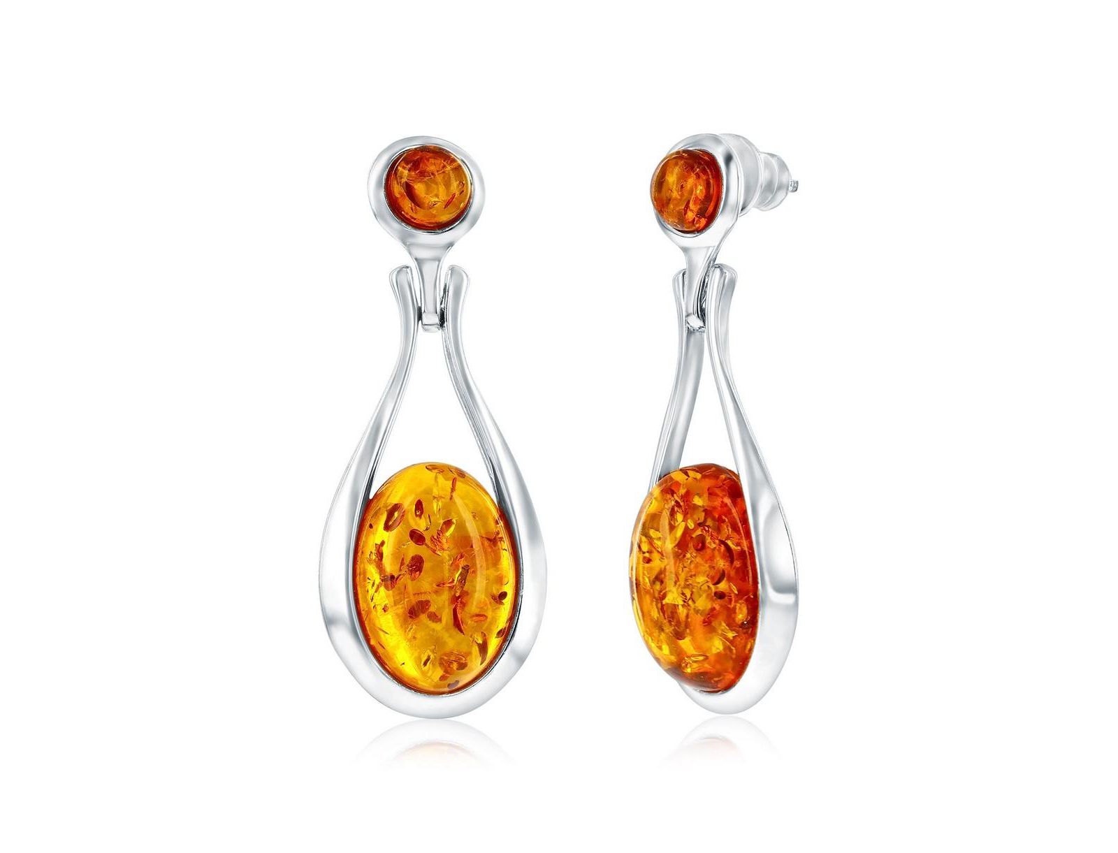 Серьги Sterling с овальным янтарём грушевидной формы
