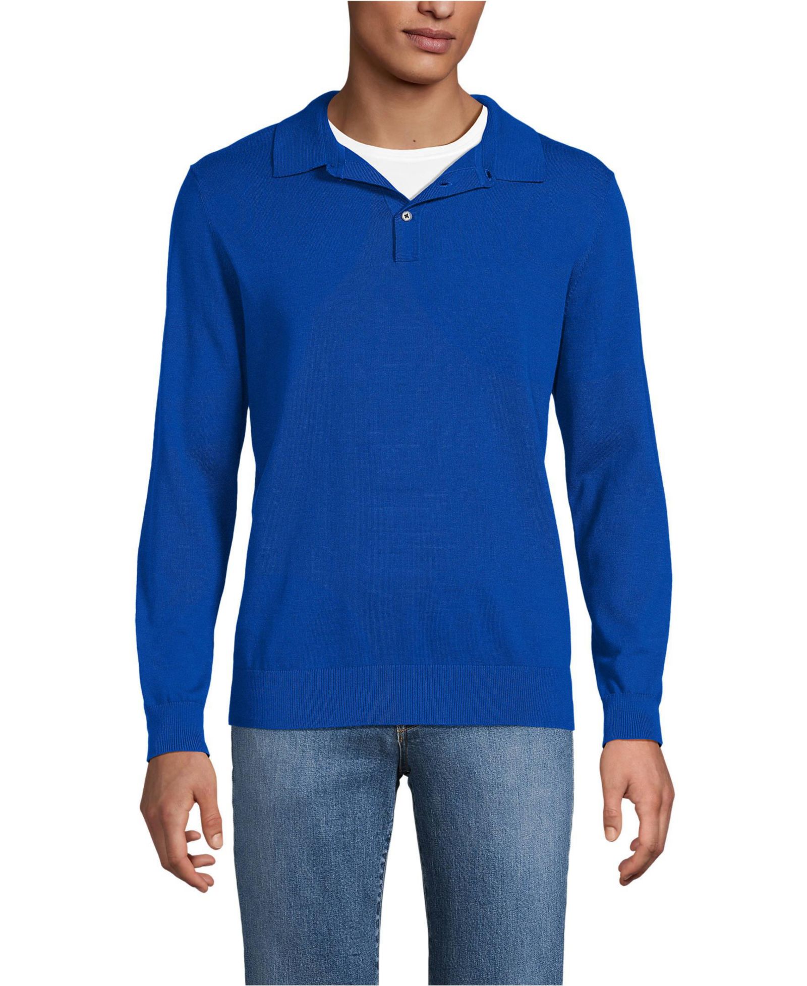 Lands' End Men's Long Sleeve Cotton Sweater Polo