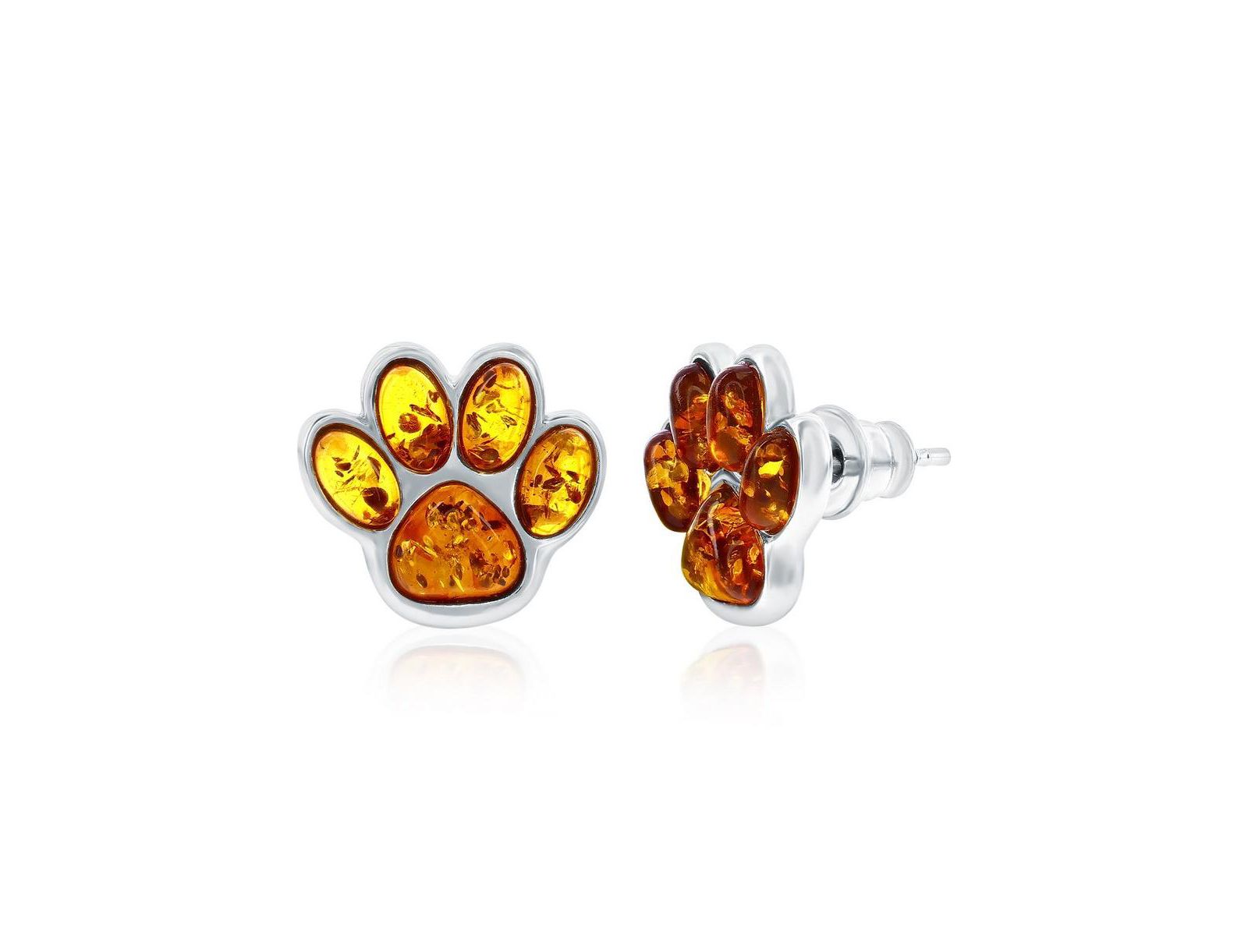 Sterling , Amber Paw Print Studs